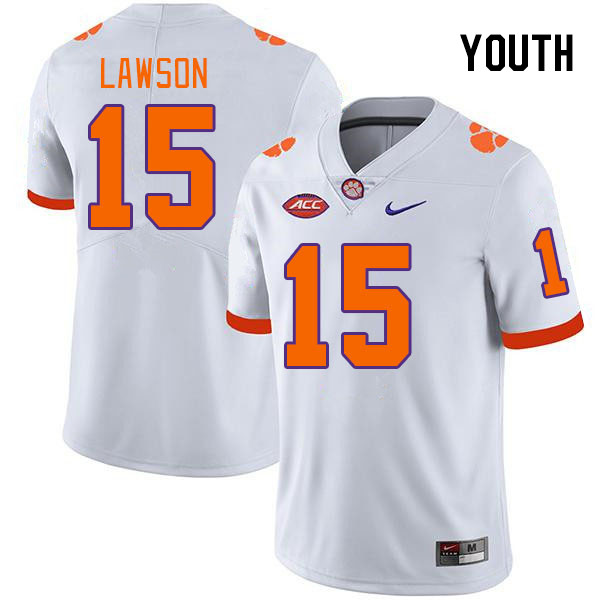 Youth Clemson Tigers Jahiem Lawson #15 College White NCAA Authentic Football Stitched Jersey 23ML30ZU